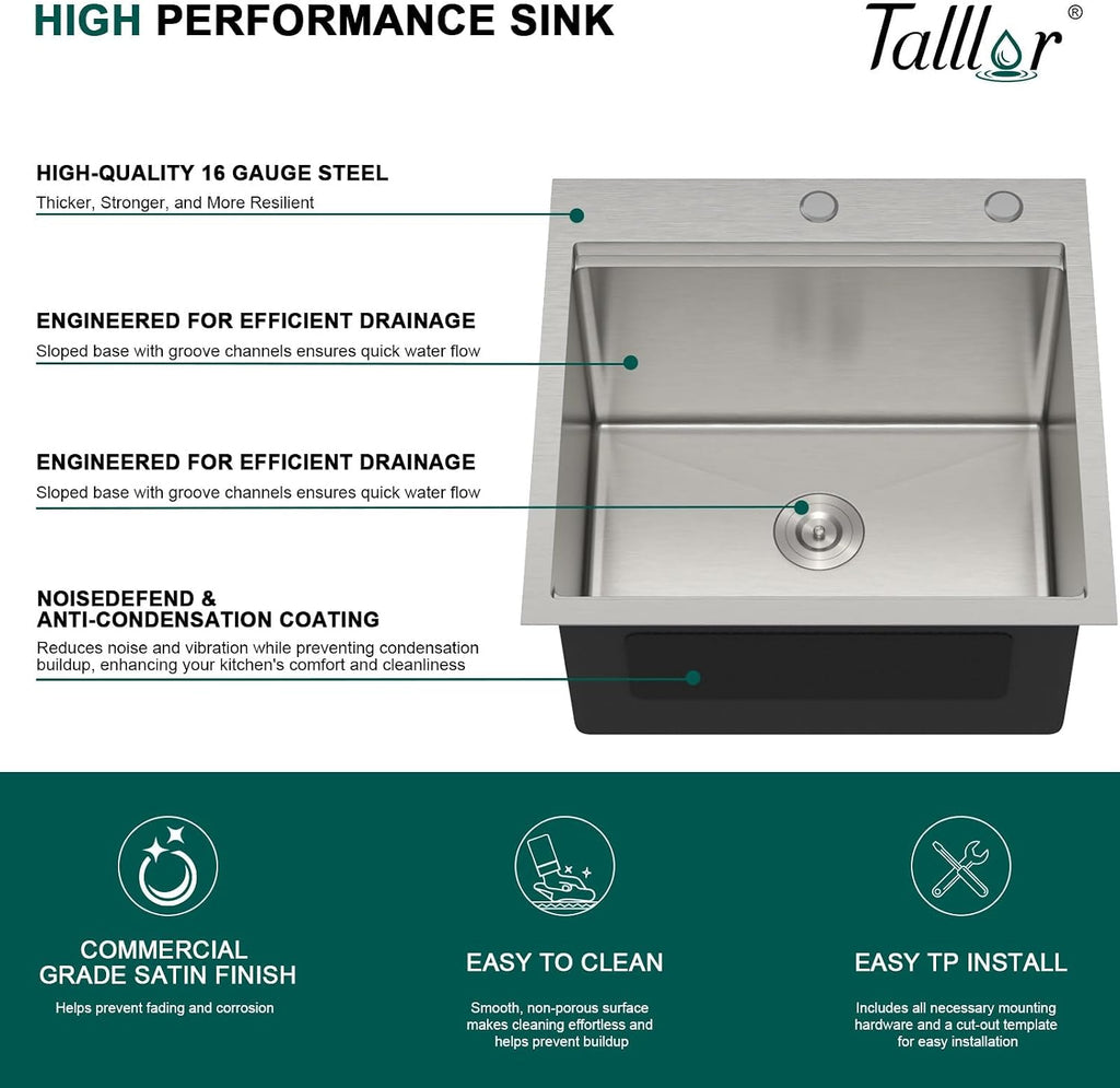 21x20 Drop In Laundry Sink with Faucet, 12' Deep 16 Gauge T-304 Stainless Steel Workstation Single Bowl Utility Sink for Laundry, Garage & Outdoor with All-In One Accessories #TL-FDOE00085