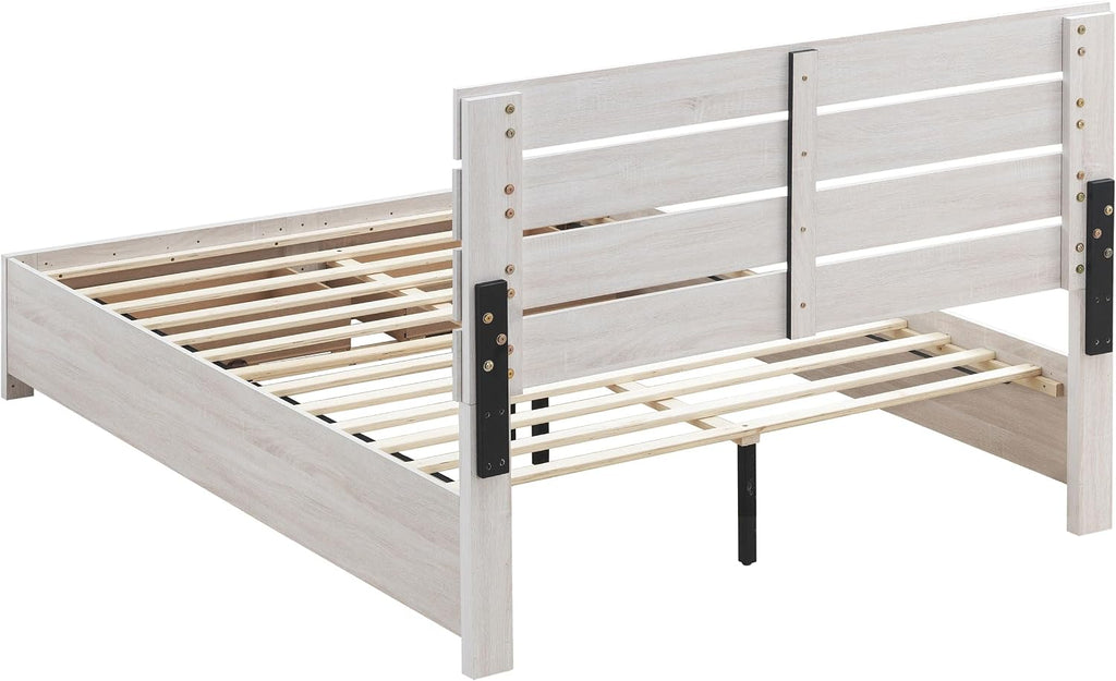 Coaster Home Furnishings Brantford Farmhouse 4-Piece Bedroom Set Eastern King Size Storage Panel Bed Frame 49-inch Headboard Coastal White 207050KE-S4
