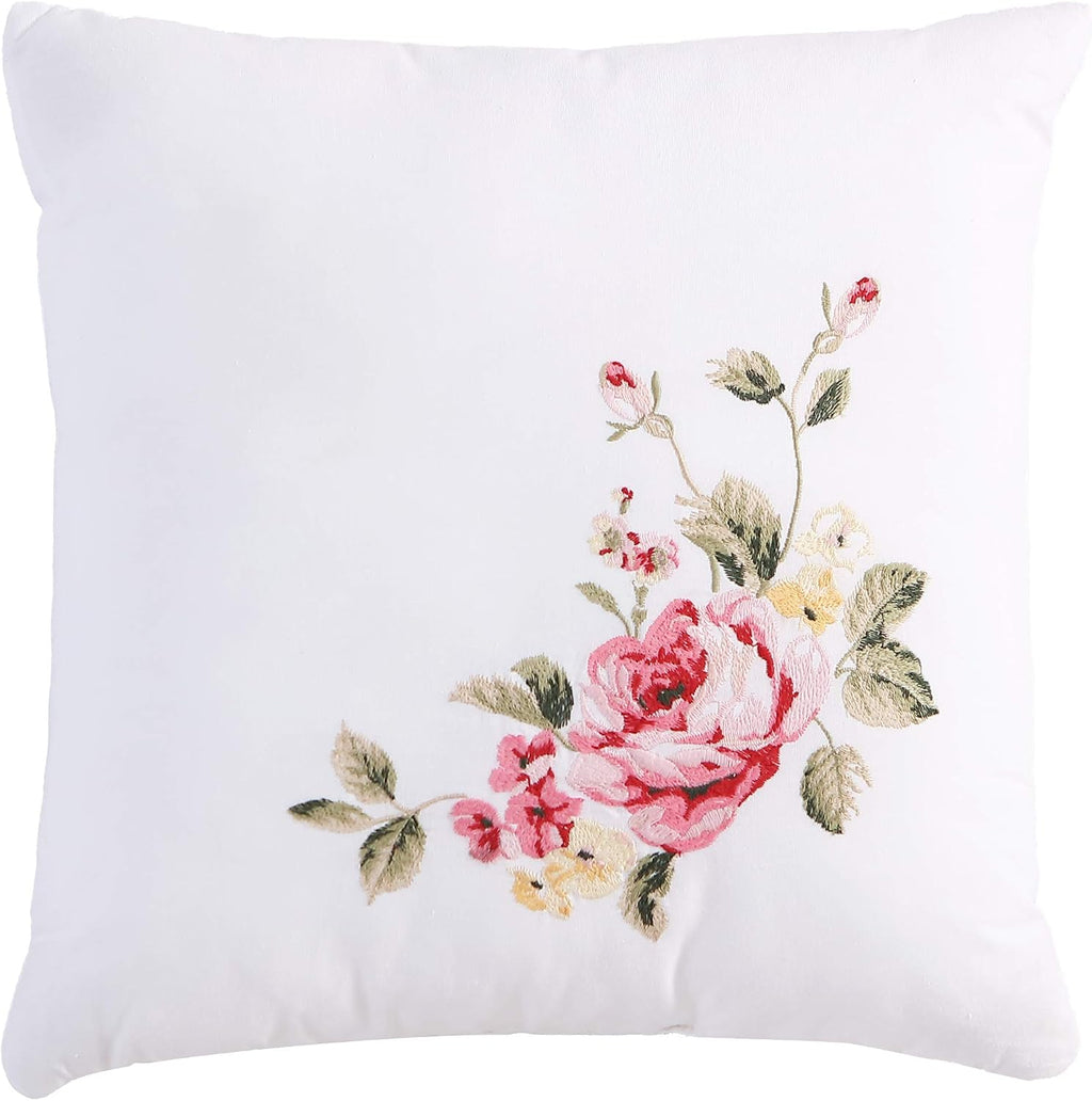 Laura Ashley - Queen Comforter Set, Reversible Cotton Bedding, Includes Matching Shams with Bonus Euro Shams & Throw Pillows (Ailyn Pink, Queen)