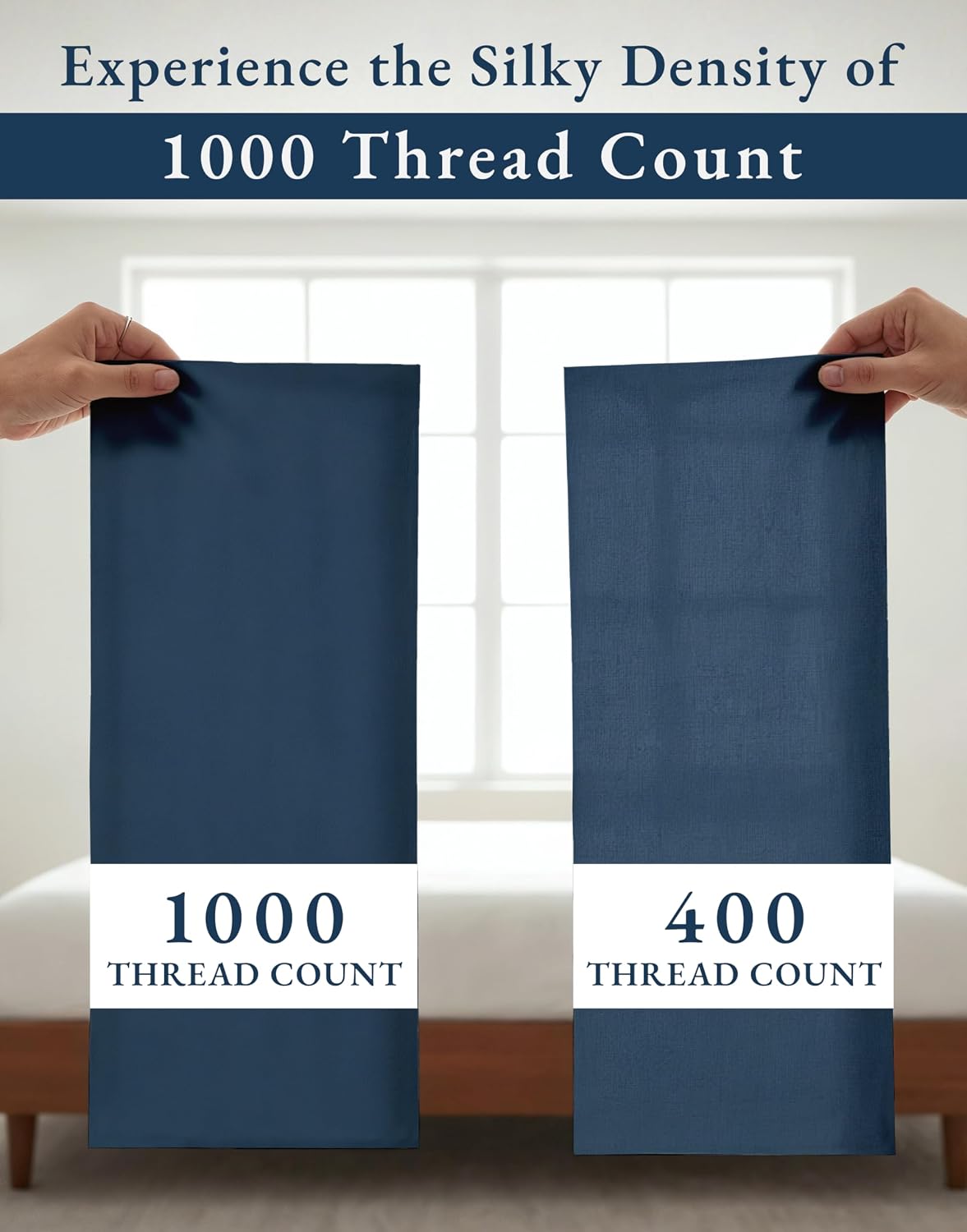 100% Egyptian Cotton Queen Bed Sheets Set - 1000 Thread Count Autthentic Long Staple Cotton Bed Sheets, Breathable Winter Comfort, Ultra-Soft Hotel Luxury Comfort with 15' Deep Pocket - Estate Blue