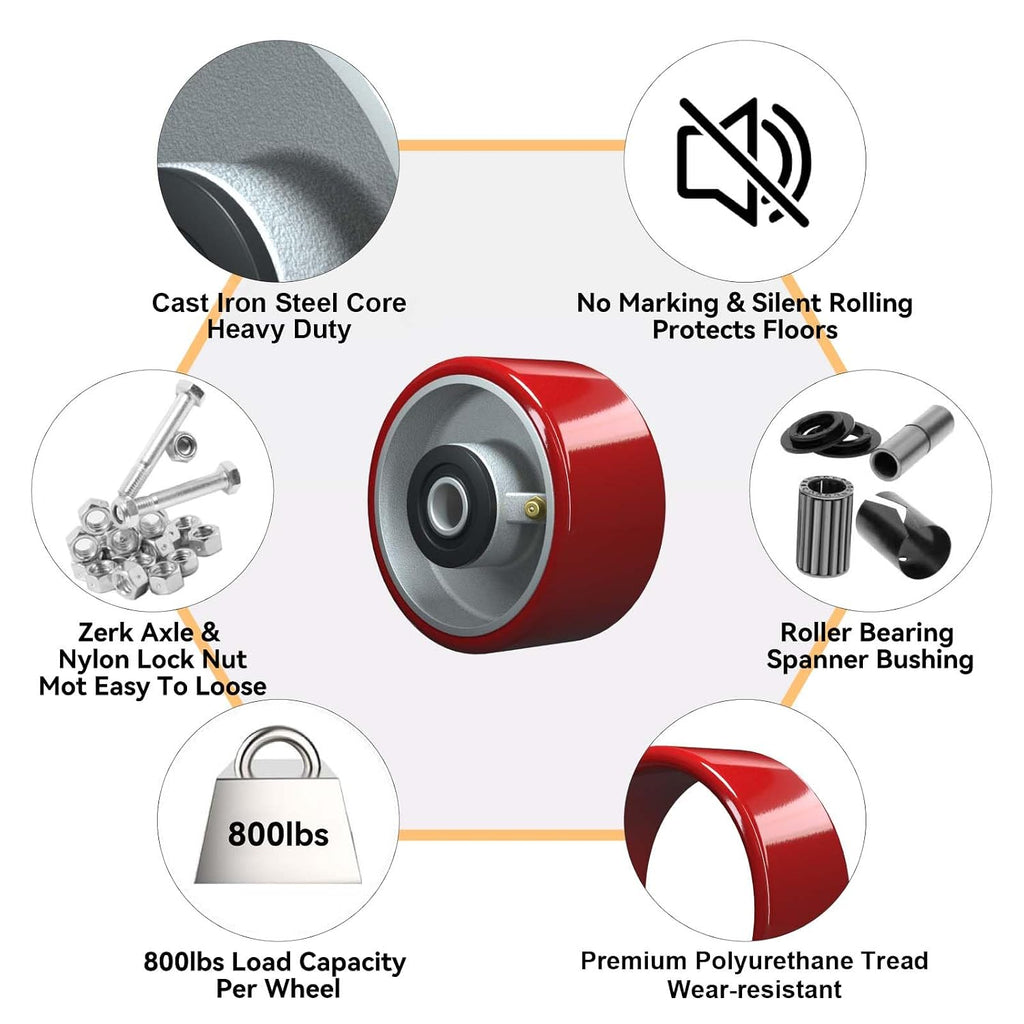 4' x 2' Caster Wheels Heavy Duty-800 lbs Capacity, Polyurethane on Steel Wheel, 1/2' Bore, Replacement Caster Wheel for Industrial/Commercial （50 Pack）