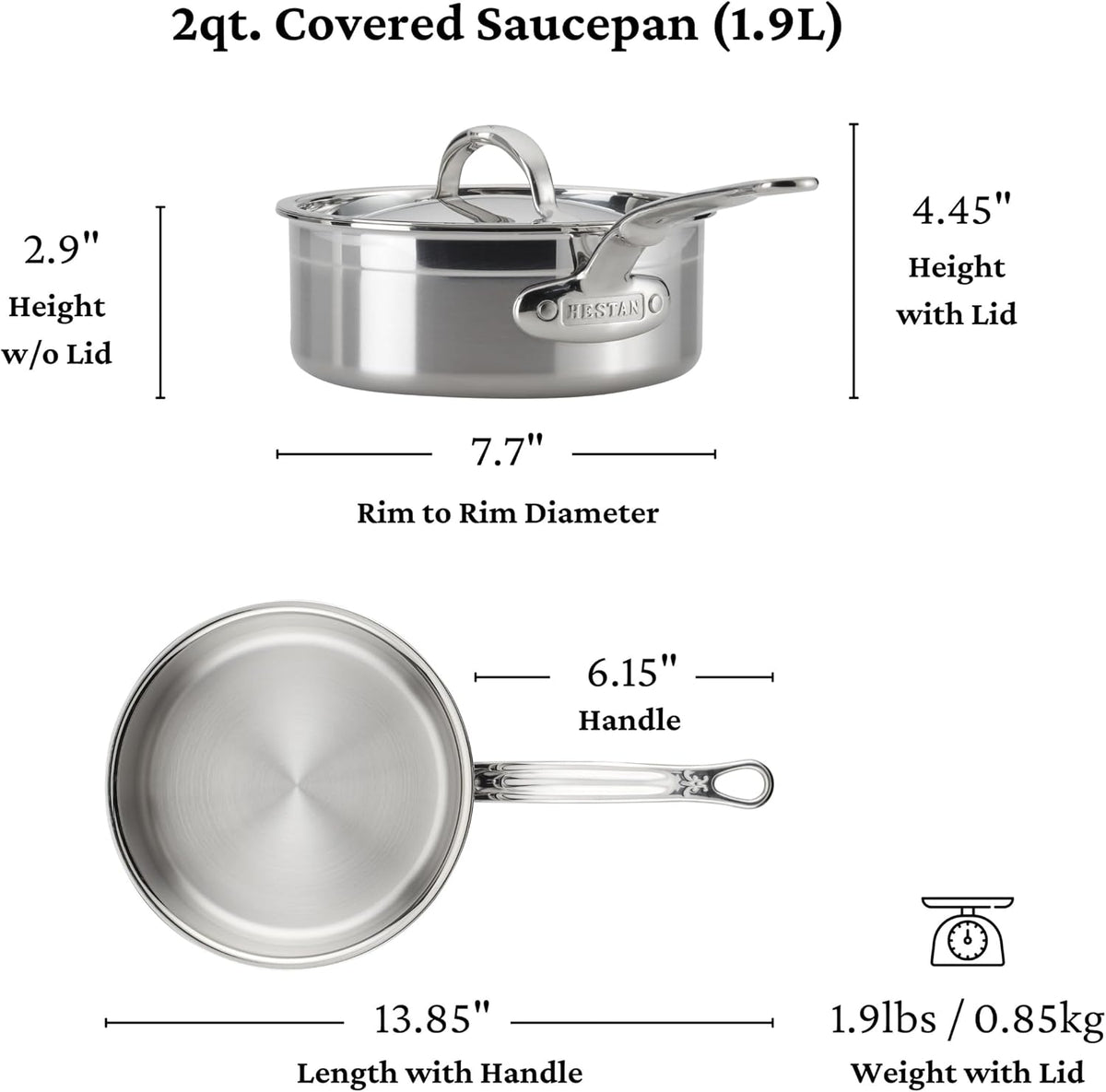 Hestan ProBond Forged - Professional Clad Stainless Steel Sauce Pan, 2 Quart, Induction Compatible