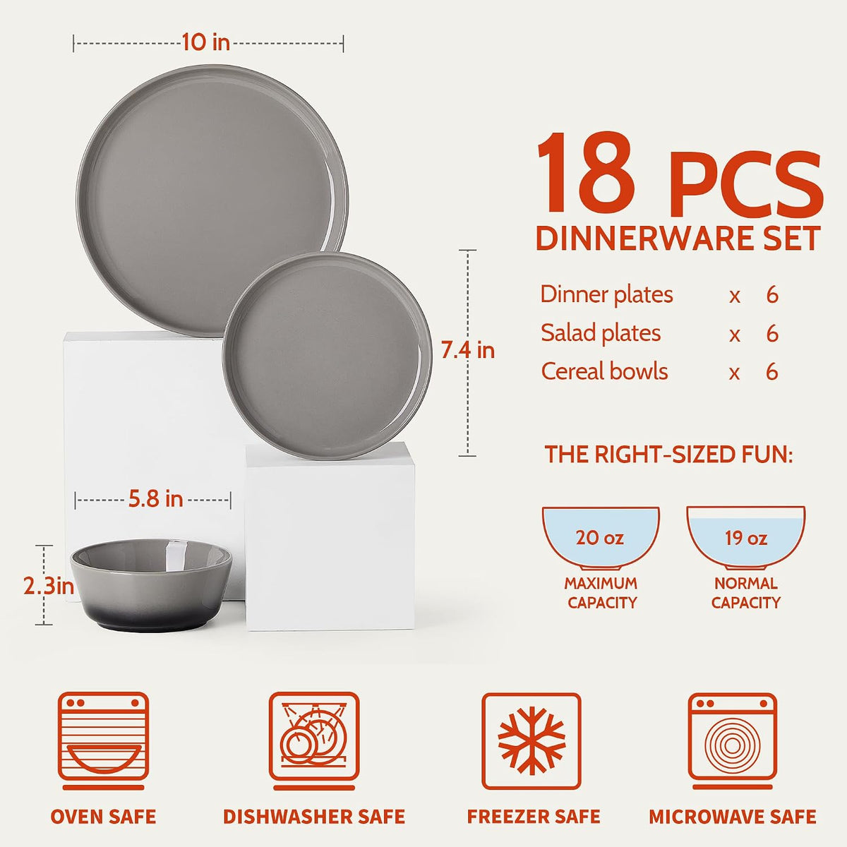 Sweese Porcelain Dinnerware Sets, Handpainted Plates and Bowls Set for 6, Scratch Resistant Dinner Set, Dishwasher and Oven Microwave Safe Dishes Set, Graphite Gray