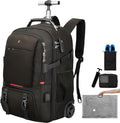 Backpack with wheels,rolling backpack with 2 Packing Cubes and compression bags,Laptop Compartment,Water Resistant Luggage suitcase,Air Travel,Weekend Trips (Brown)