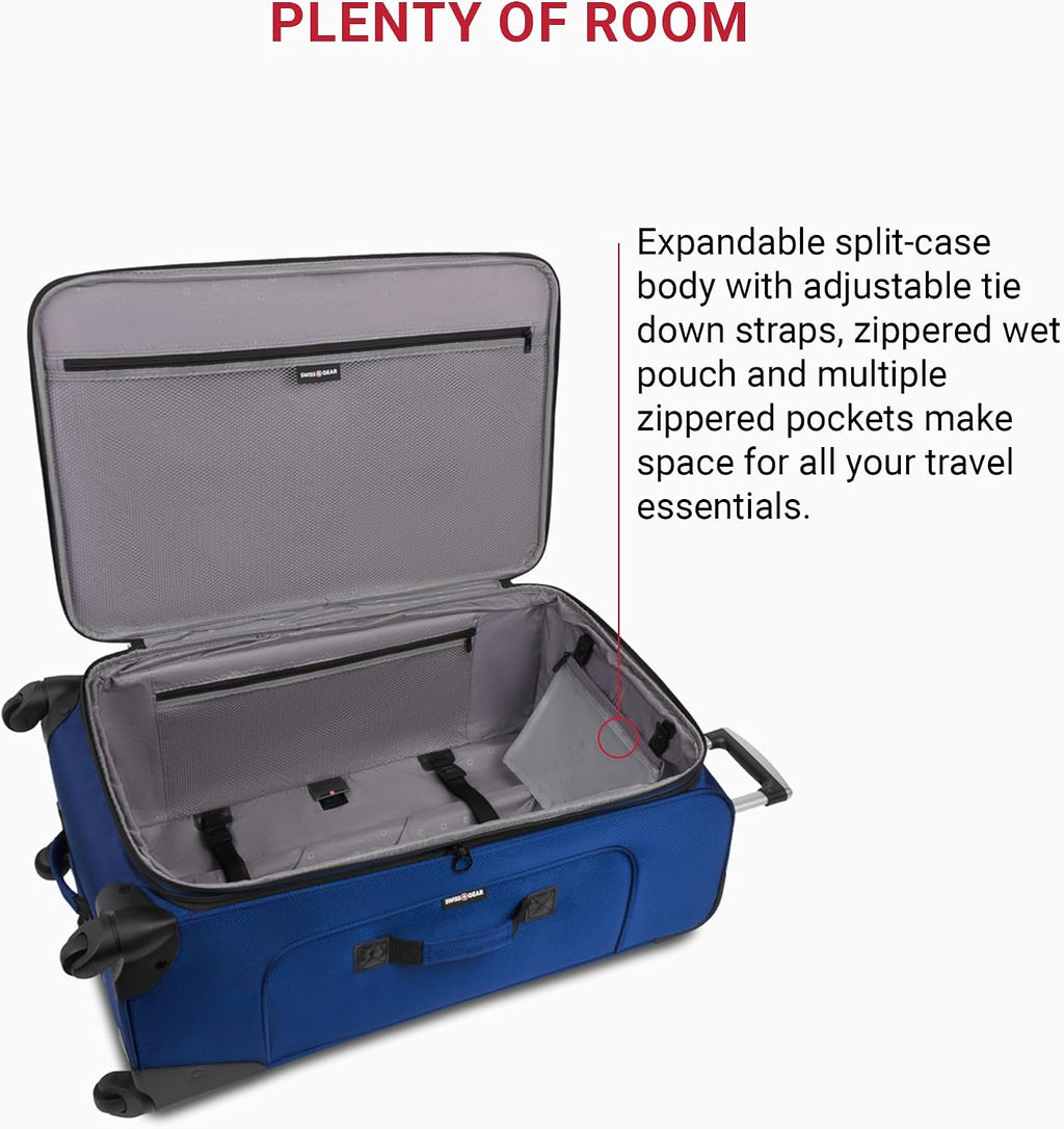 SWISSGEAR Sion Softside Expandable Spinner Luggage Durable Lightweight Travel Suitcase, Blue, Checked-Large
