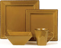Stylish and Elegant 16 Piece Square Beaded Stoneware Dinnerware set Service for Hosting Parties and Events - Mocha, 16 Piece, Square Beaded