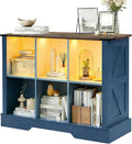 6 Cube Storage Organizer, 2 Tier Book Shelf with Led Lights, Farmhouse Book Shelves for Living Room, Horizontal Toy Storage Bookshelf, Wood Display Bookcase Cabinet for Bedroom, Office, Blue
