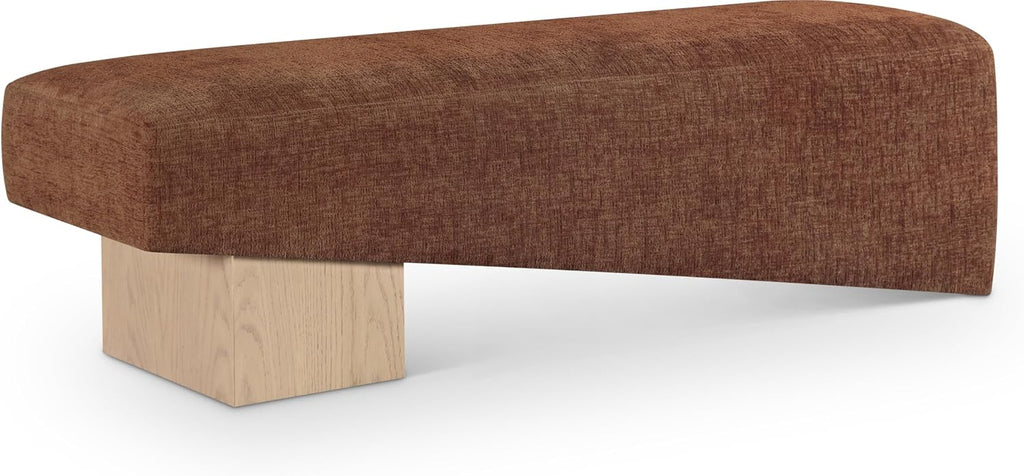 Meridian Furniture 22057Cognac Alora Collection Art Deco Bench with Soft Cognac Polyester Fabric, Natural Finish Solid Wood Frame, 60.5' W x 18' D x 18' H, Cognac