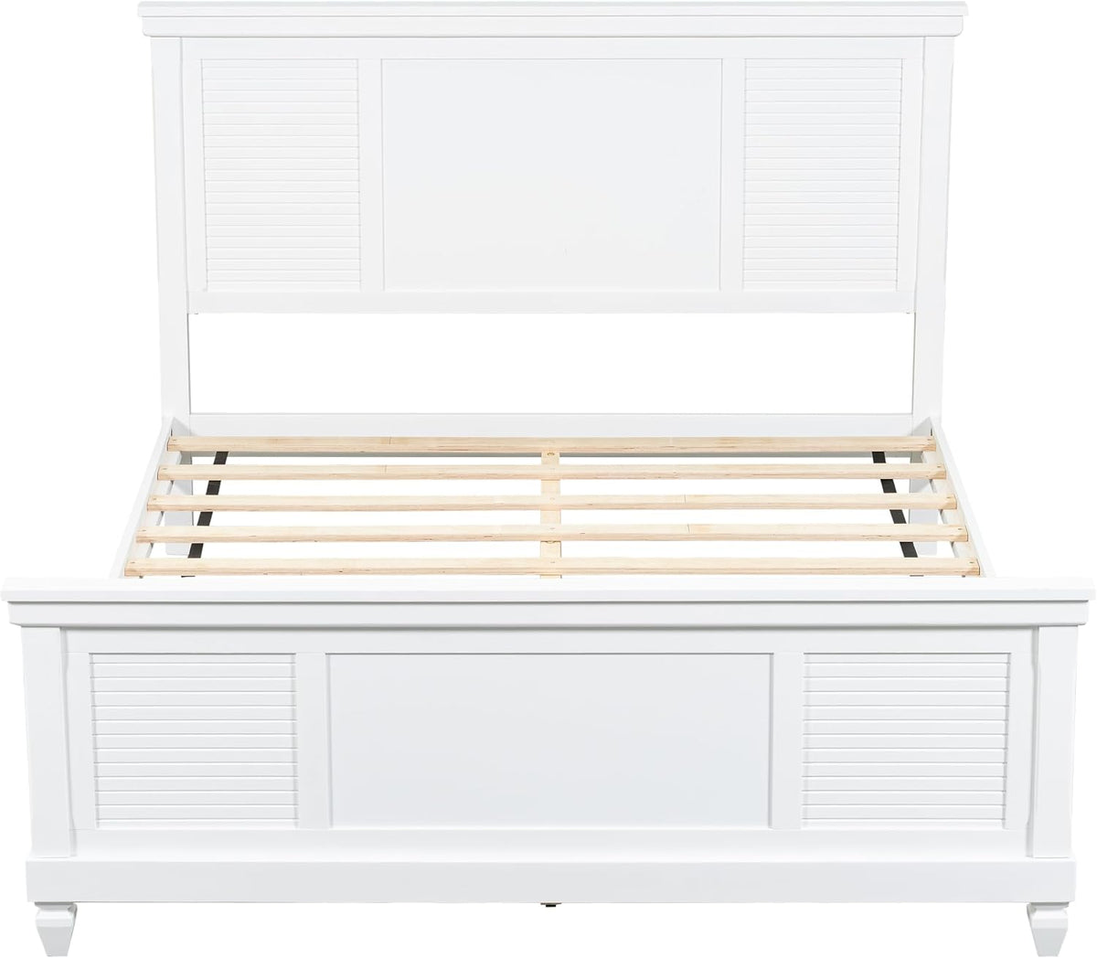 Merax Queen Size Bed Frame with Wood Headboard, Farmhouse White Platform Bed Frame with Sturdy Wooden Support Slats, No Box Spring Needed, Holds up to 800 Pounds, Noise-Free, Easy Assembly