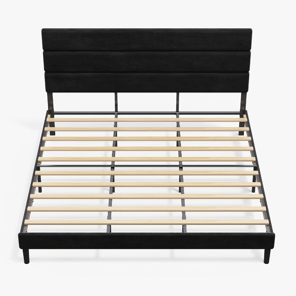 WLIVE Upholstered Bed Frame, King Size Bed Frame with Headboard, Platform Bed with Wood Slats, 1500LBS Mattress Foundation, No Box Spring Needed, Easy Assembly, Velvet Black