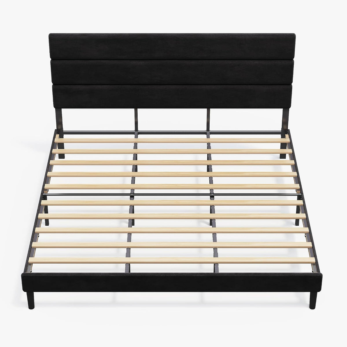 WLIVE Upholstered Bed Frame, King Size Bed Frame with Headboard, Platform Bed with Wood Slats, 1500LBS Mattress Foundation, No Box Spring Needed, Easy Assembly, Velvet Black