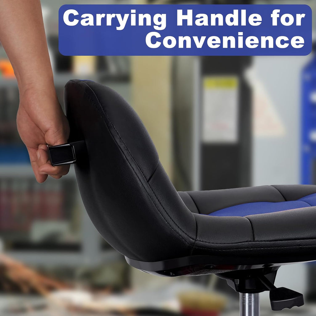 Rolling Stool with Wheels, Adjustable Shop Stool Mechanic Chair Seat Garage Shop Roller Work Chair Mobile Rolling Seat with Tool Tray, 2 Cup Holders, 4' Casters, 350 LBS, Heavy-Duty, Blue