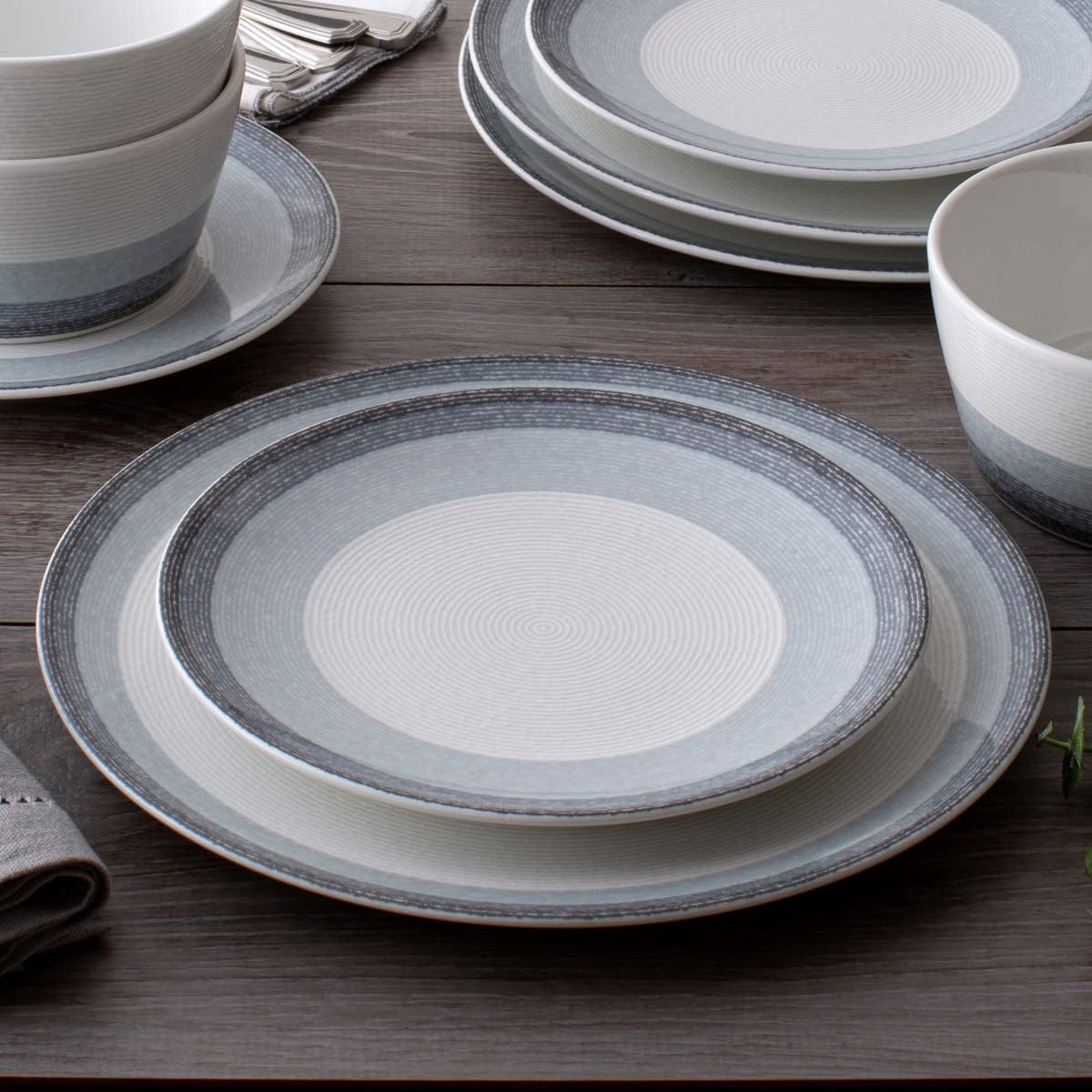 Noritake Colorscapes Layers Ash 12-Piece Coupe Dinnerware Set, Service for 4