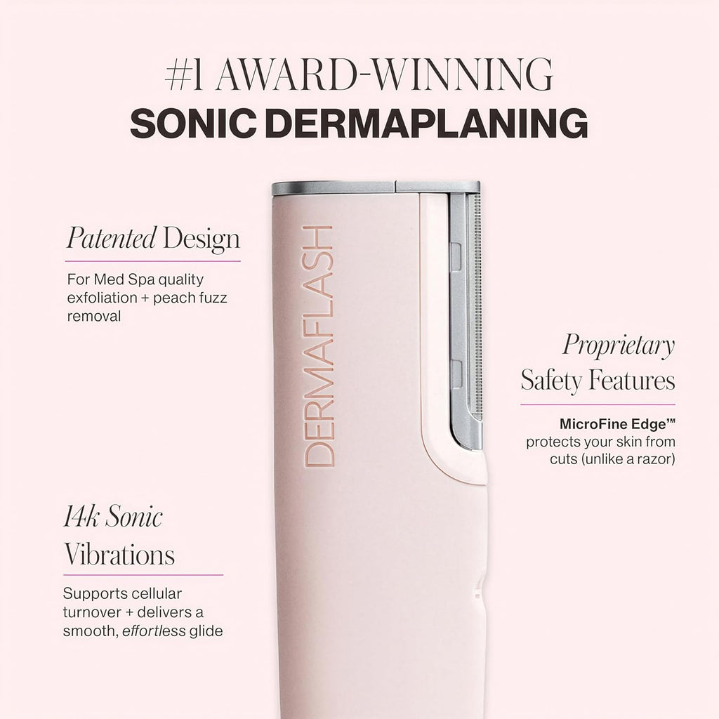 DERMAFLASH LUXE+ Sonic Dermaplaning Tool for Face Peach Fuzz Removal, Anti-Aging and Exfoliation