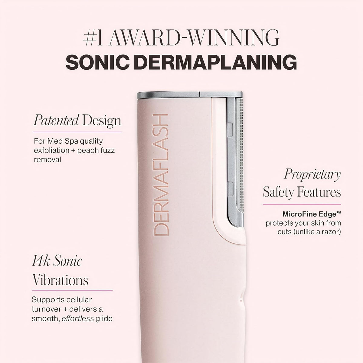 DERMAFLASH LUXE+ Sonic Dermaplaning Tool for Face Peach Fuzz Removal, Anti-Aging and Exfoliation