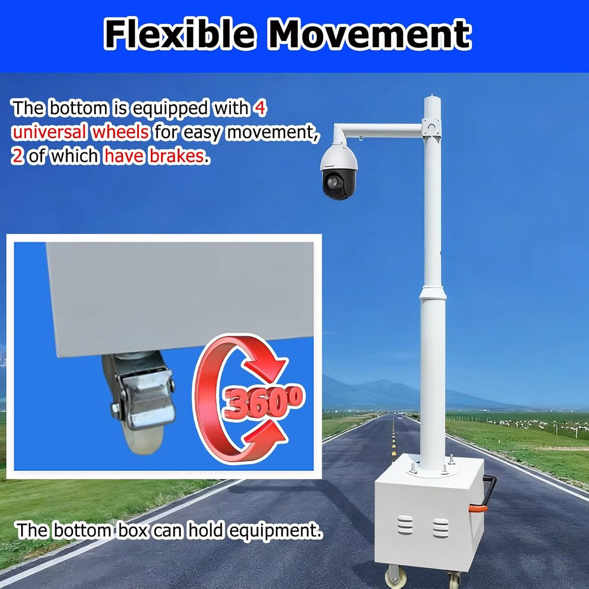 Mobile Security Camera Pole with 4 Casters，4m Extra-Long Universal CCTV Pole All-Weather Surveillance Pole Weatherproof Rustproof Easy to Assemble(Light Coffee,8 1/5 ft (2.5m) Pole)