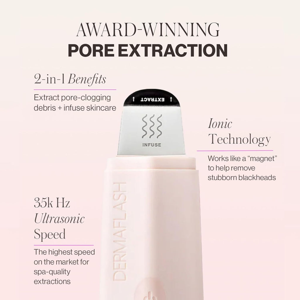 DERMAFLASH DERMAPORE+ Skin Care Device, Ultrasonic 2-in-1 Pore Extractor and Skincare Infuser, Blush