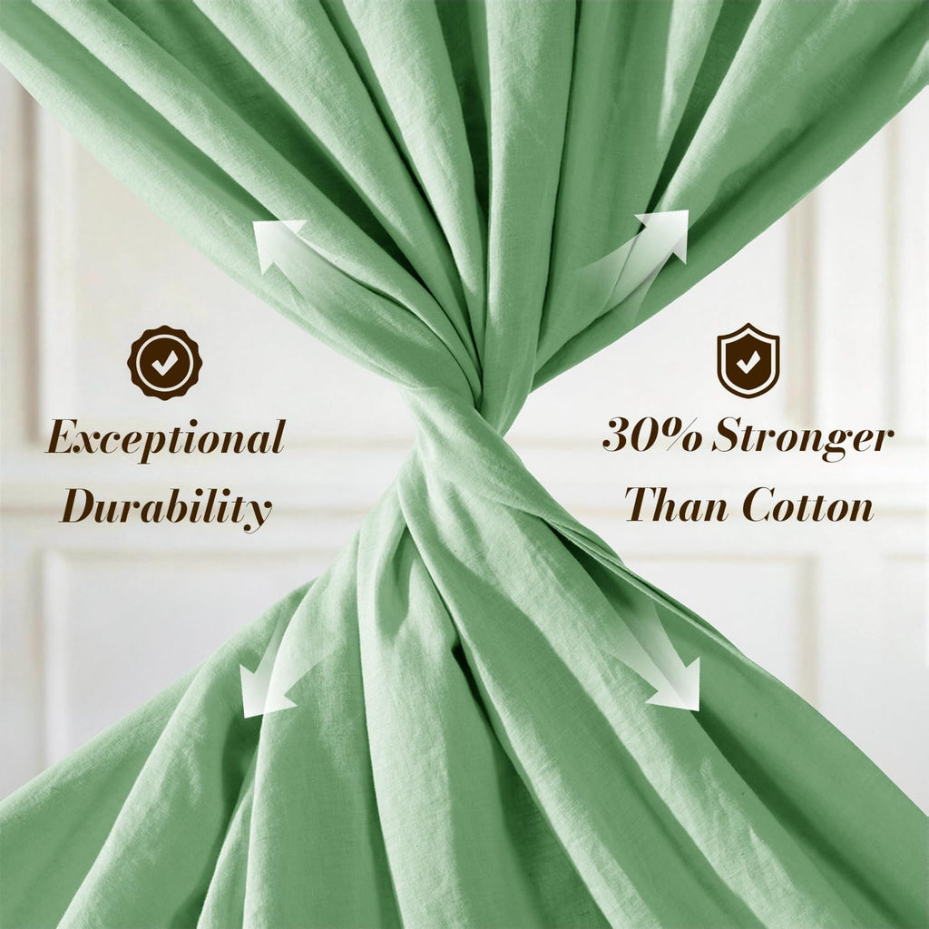 SONORO KATE 100% French Pure Linen Sheets, Breathable and Durable Linen King Size Sheets, Anti-Tear Linen Bed Sheets, Machine Washable, 16 Inch Deep Pocket - 4 Piece (Green, King)