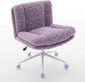 Upgraded Plush Faux Fur Criss Cross Office Vanity & Desk Chair with White Metal Base – Extra-Wide Seat & Tilt Backrest, Adjustable Swivel Makeup Chair for Bedroom, Study & Home Office, Lavender