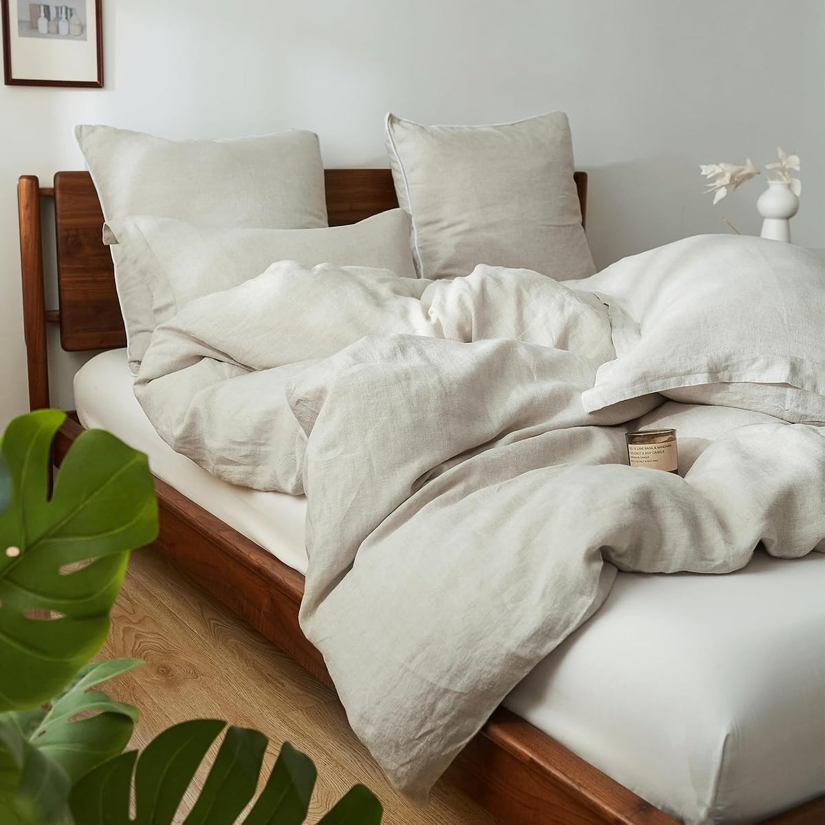 Simple&Opulence 100% Linen Duvet Cover Set, 3 PCS Natural French Flax Linen Duvet Cover, California King Size, Breathable Soft Comfy Bedding Comforter Cover with 2 Pillowcases (104'x98')