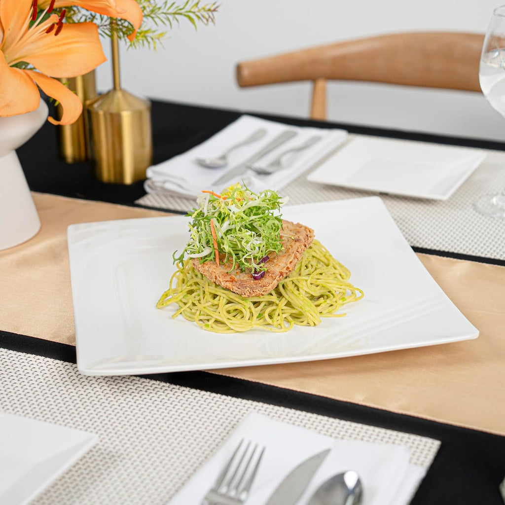 Restaurantware Voga 12 x 12 Inch Serving Plates 10 Square Pasta Plates - Premium Top-Rack DIshwashable White Melamine Serving Platters Serve Appetizers Or Desserts For All Occasions