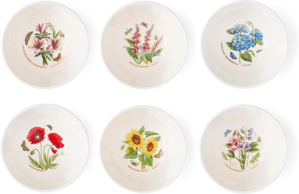 Portmerion Botanic Garden Meadow - 5' Round Stacking Bowl (Set of 6) | Assorted Florals with Colorful Laurel Leaf Border| Earthenware | Microwave & Dishwasher Safe | Home & Restaurant for Daily Use
