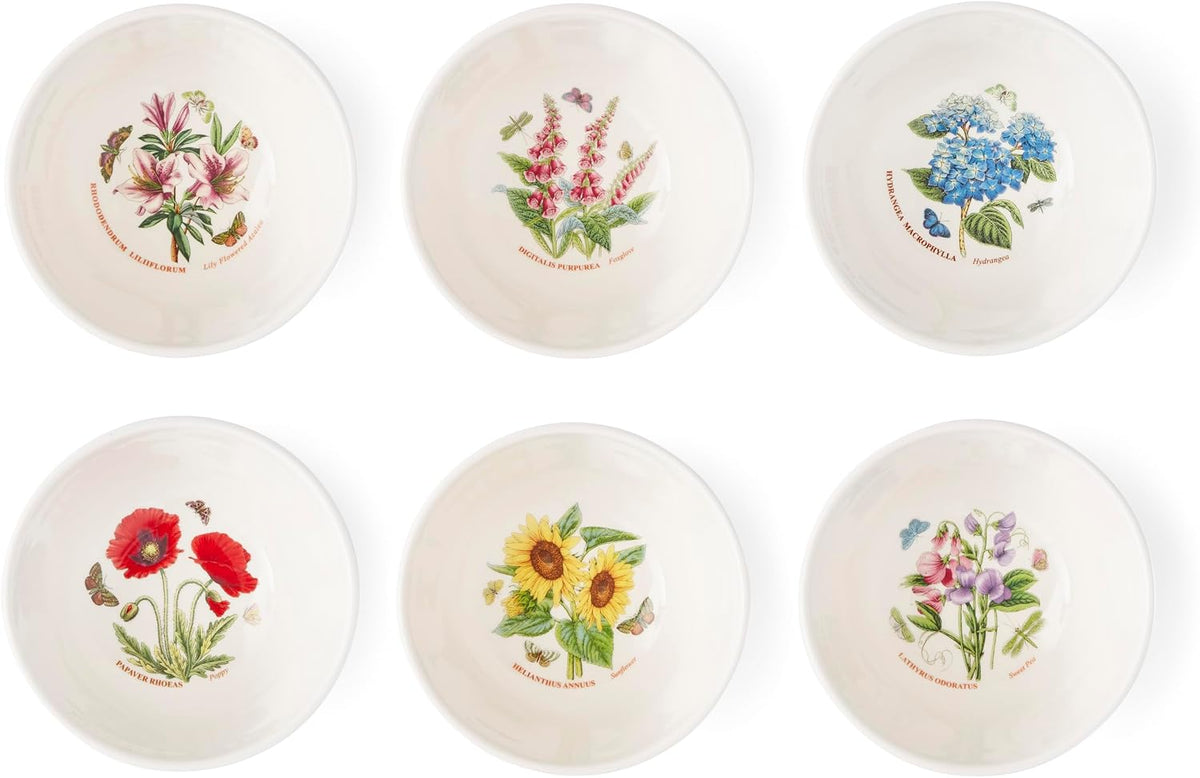 Portmerion Botanic Garden Meadow - 5' Round Stacking Bowl (Set of 6) | Assorted Florals with Colorful Laurel Leaf Border| Earthenware | Microwave & Dishwasher Safe | Home & Restaurant for Daily Use