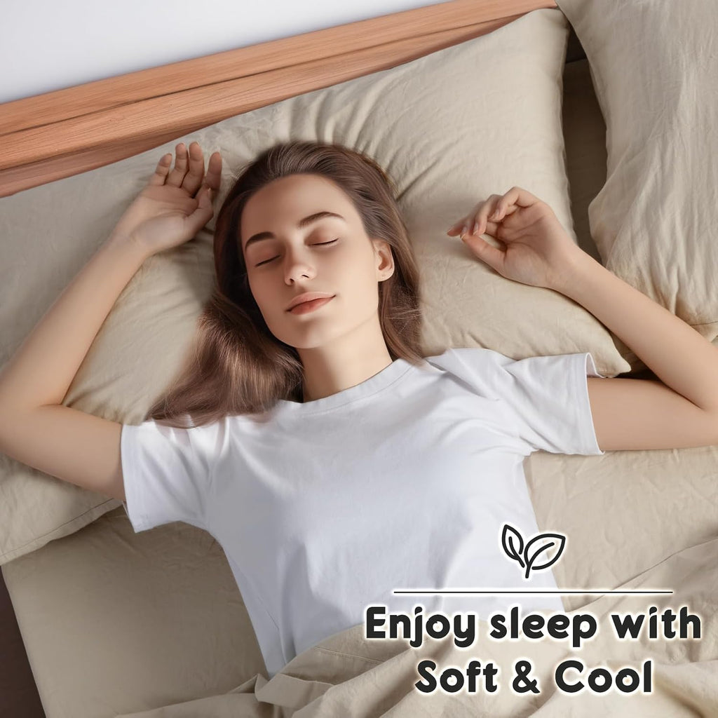 SONORO KATE 100% French Pure Linen Sheets, Extra Deep Pocket up to 18'-24', Breathable and Durable Linen Sheets, Anti-Tear Linen Bed Sheets, Machine Washable - 4 Piece (Natural Linen, King(24' deep))