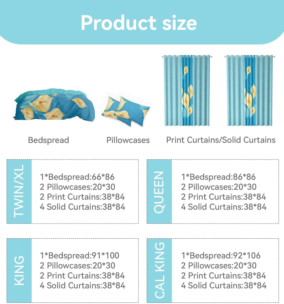 9 pcs Cal King Bed in a Bag with Curtains | Bedspread, Pillowcases, Print & Solid Curtains | Microfiber Tropical Floral | Moisture-Wicking, Durable | Bedspread and Curtain Sets