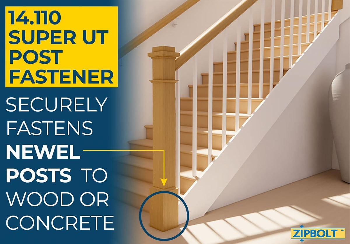 Zipbolt 14.100 Super UT Newel Post Fastener Bulk Pack — Quick and Easy Wrench-Free Installation of Staircase Newel Posts, Anchors Post Directly to Wood or Concrete Floor