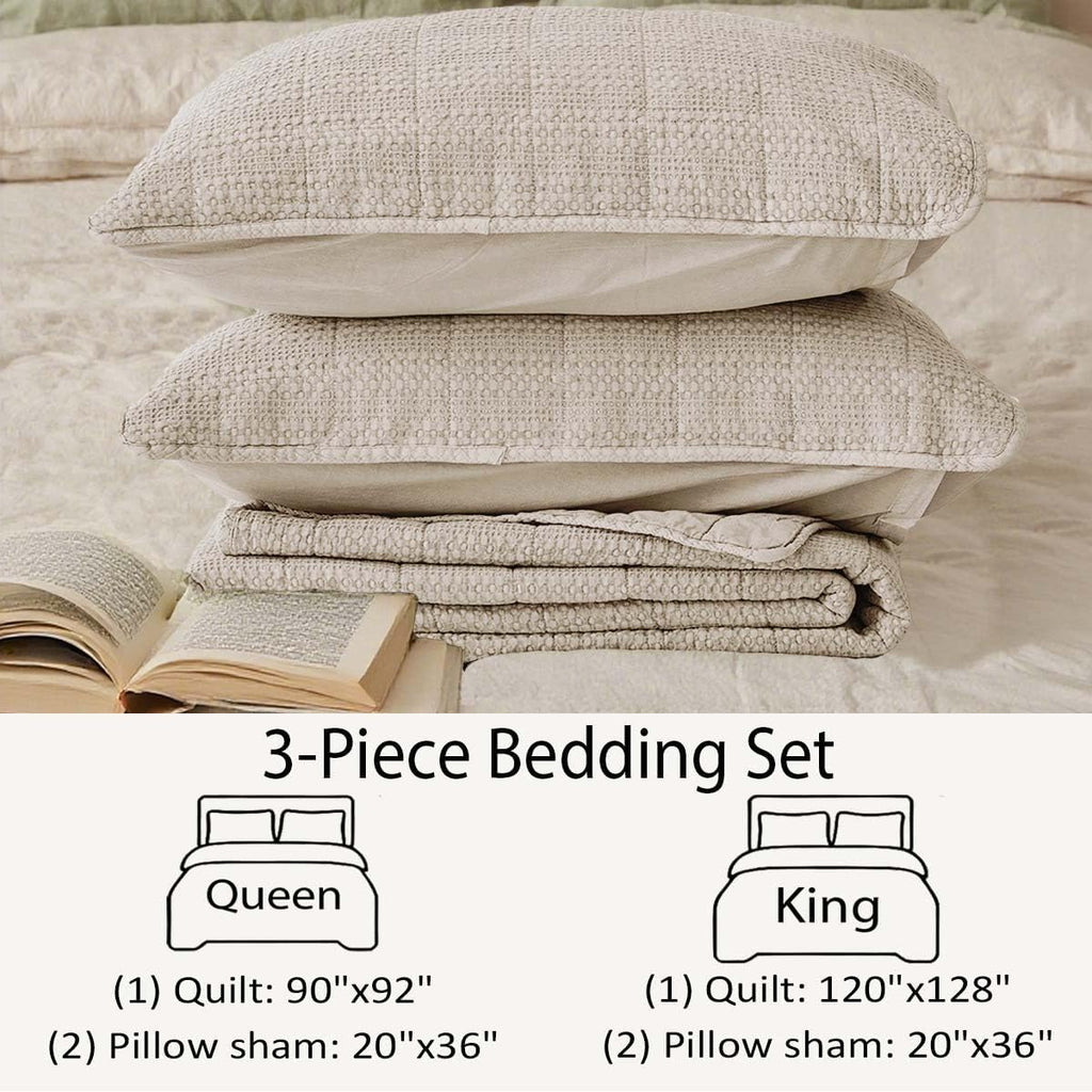 90x92 Queen Size Quilt Set with Pillow Shams Quilted Bedding Cover Ultra Soft Bedspread 3 Pieces Lightweight Soft Blanket for Home Decor,Khaki