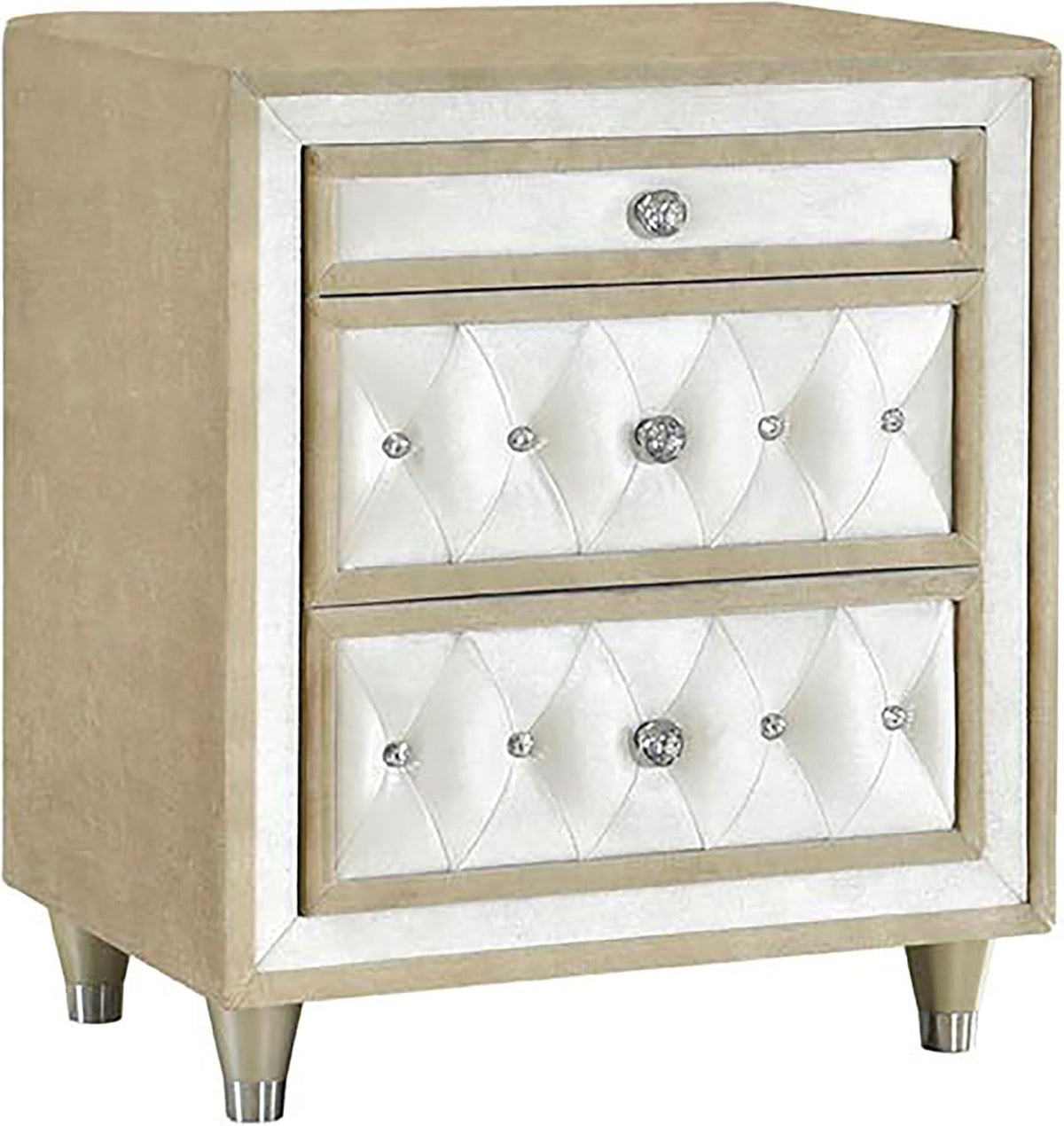 Coaster Home Furnishings Antonella Modern Classic 4-Piece Bedroom Set Velvet Upholstered Eastern King Size Panel Bed Frame 79-inch Headboard Ivory and Camel 223521KE-S4