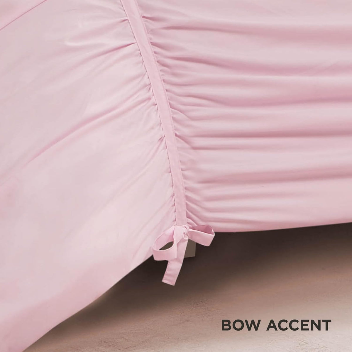 Juicy Couture Ribbon Ruched 3 Piece King Comforter Set, Pink Marshmellow Bedding Ensemble