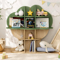 Green Tree Kids Bookshelf Toddler Bookcase 4-Tier Baby Book Rack Children Toy Storage Organizer Forest Wood Display Shelf for Nursery Playroom Bedroom Classroom School Homeschooling Boy Girl's Gift