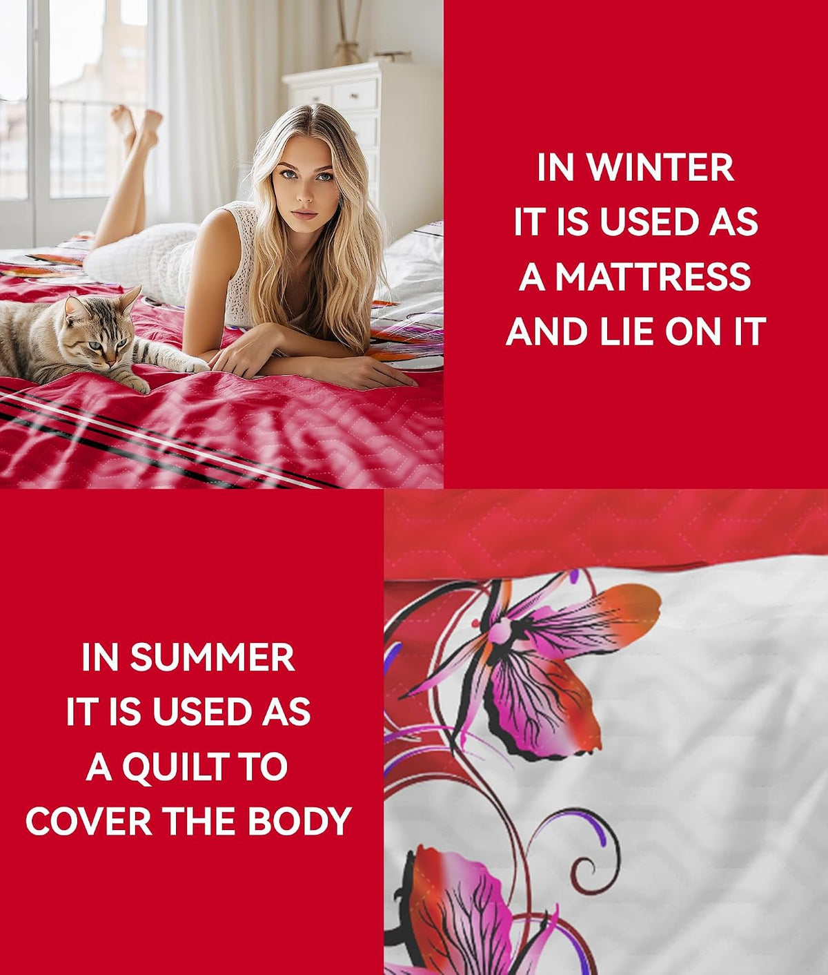 9 Pcs Cal King Bed in a Bag with Curtains | Red Boho Butterfly Bedspread, Pillowcases, Print & Solid Curtains | Microfiber, Moisture-Wicking | Bedspread and Curtain Sets | RV & Outdoor Ready