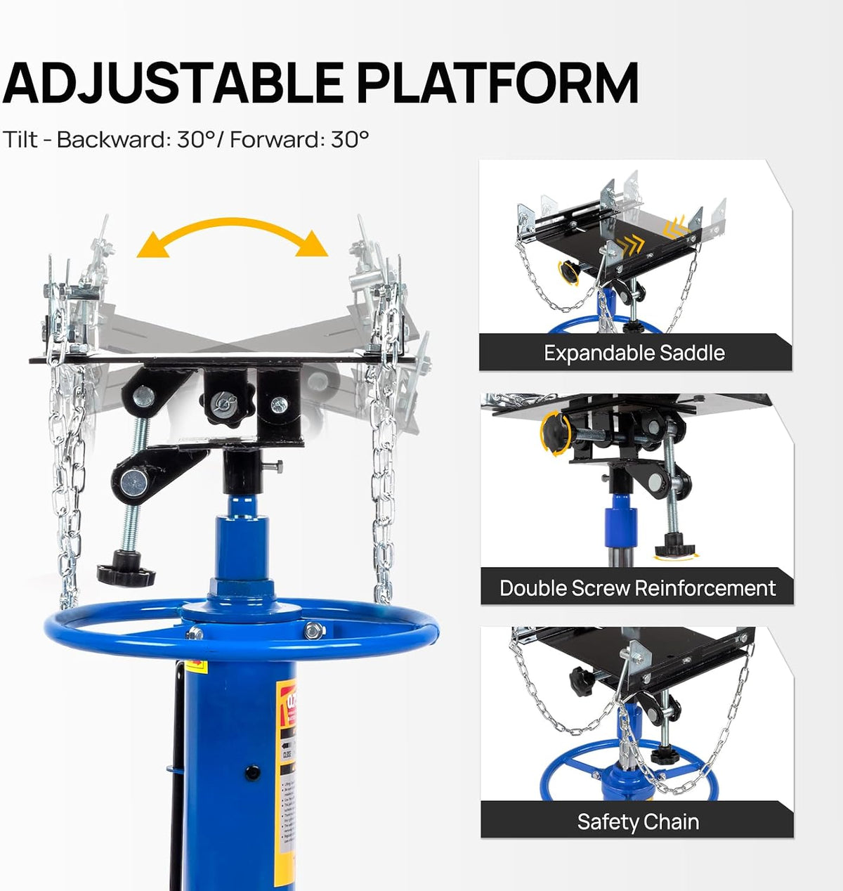 TUFFIOM Transmission Jack, 1100 lbs 1/2Ton Hydraulic 2-Stage High Lift Vertical Telescoping Floor Jack Stand, 34' to 68' Lifting Range, w/Pedal, 360° Swivel Wheels, Garage/Shop Lift Hoist, Blue
