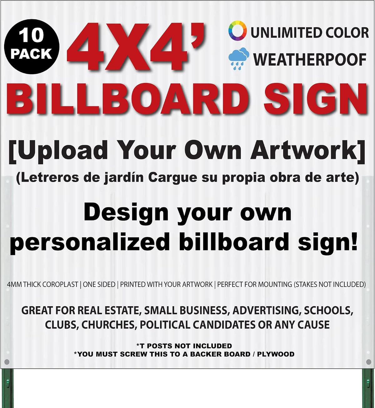 Custom Billboard Sign, Extra Large Yard Sign, 48 x 48 inch (4ft x 4ft), Outdoor, Weatherproof Corrugated Plastic (10)