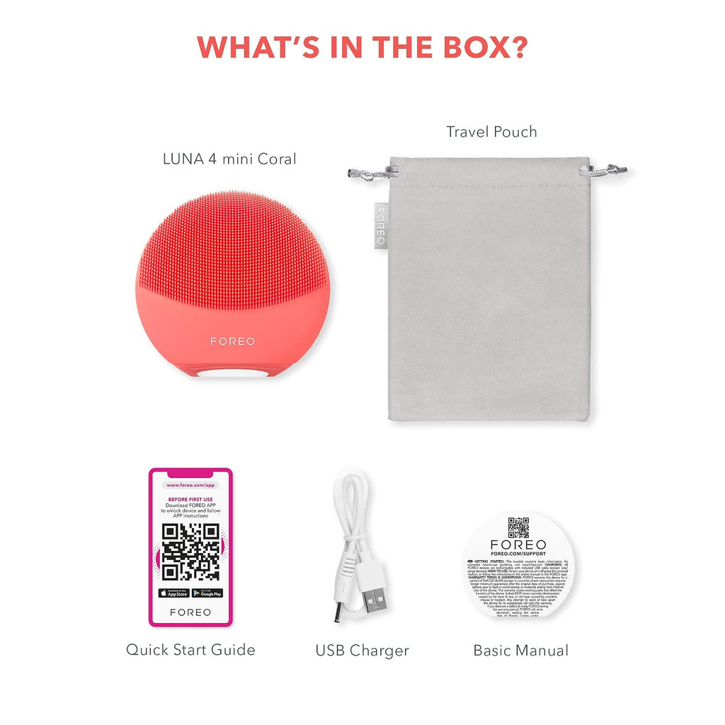 FOREO Luna 4 Mini Face Cleansing Brush & Massager - Premium Face Care - Enhances Absorption of Facial Products - Simple Skin Care Tools - for All Skin Types, Coral