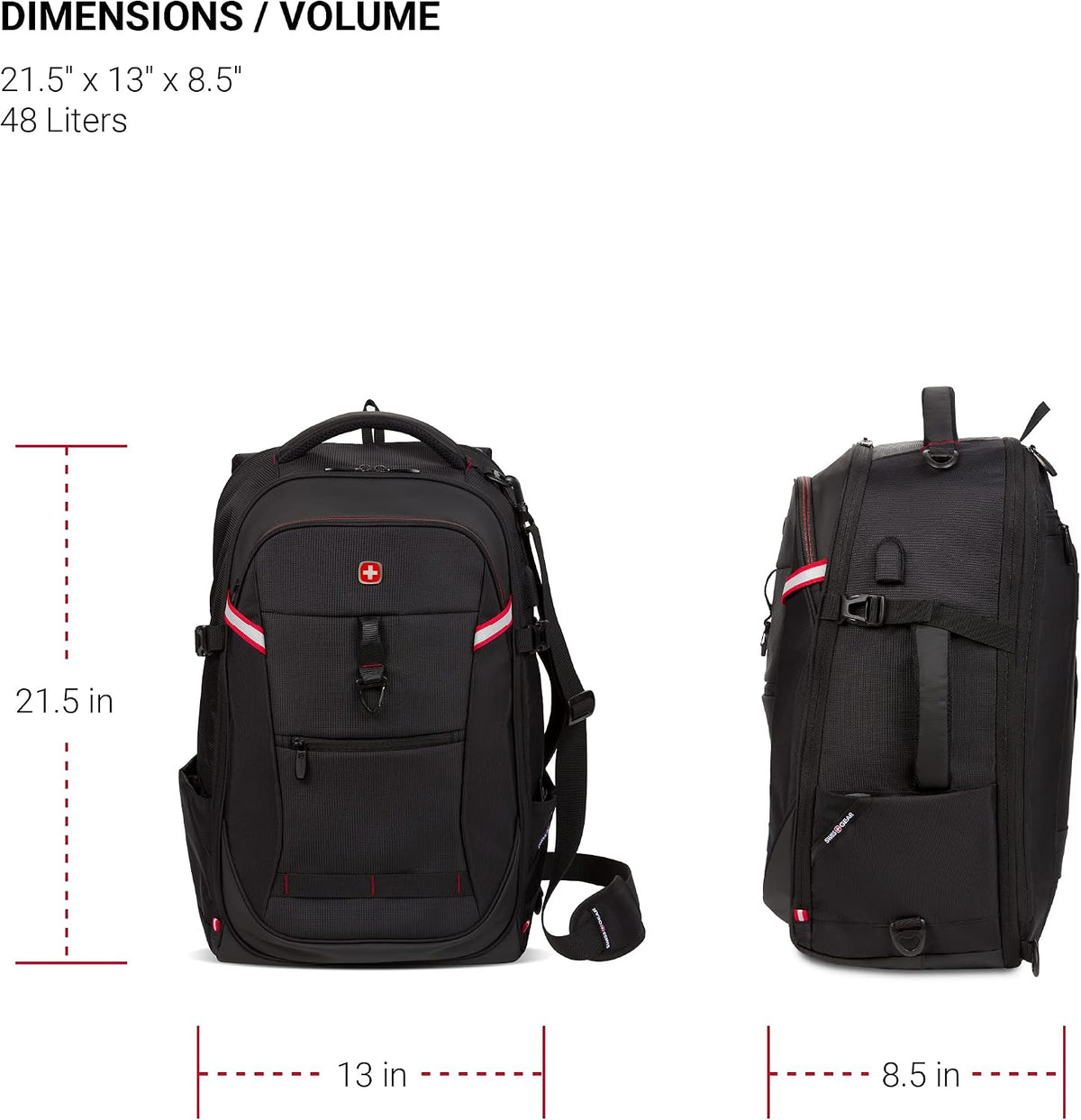 SwissGear 3766 Extra Large 48L Travel Backpack with USB Charging Port, Built-in RFID, Fits 16 Inch Laptop