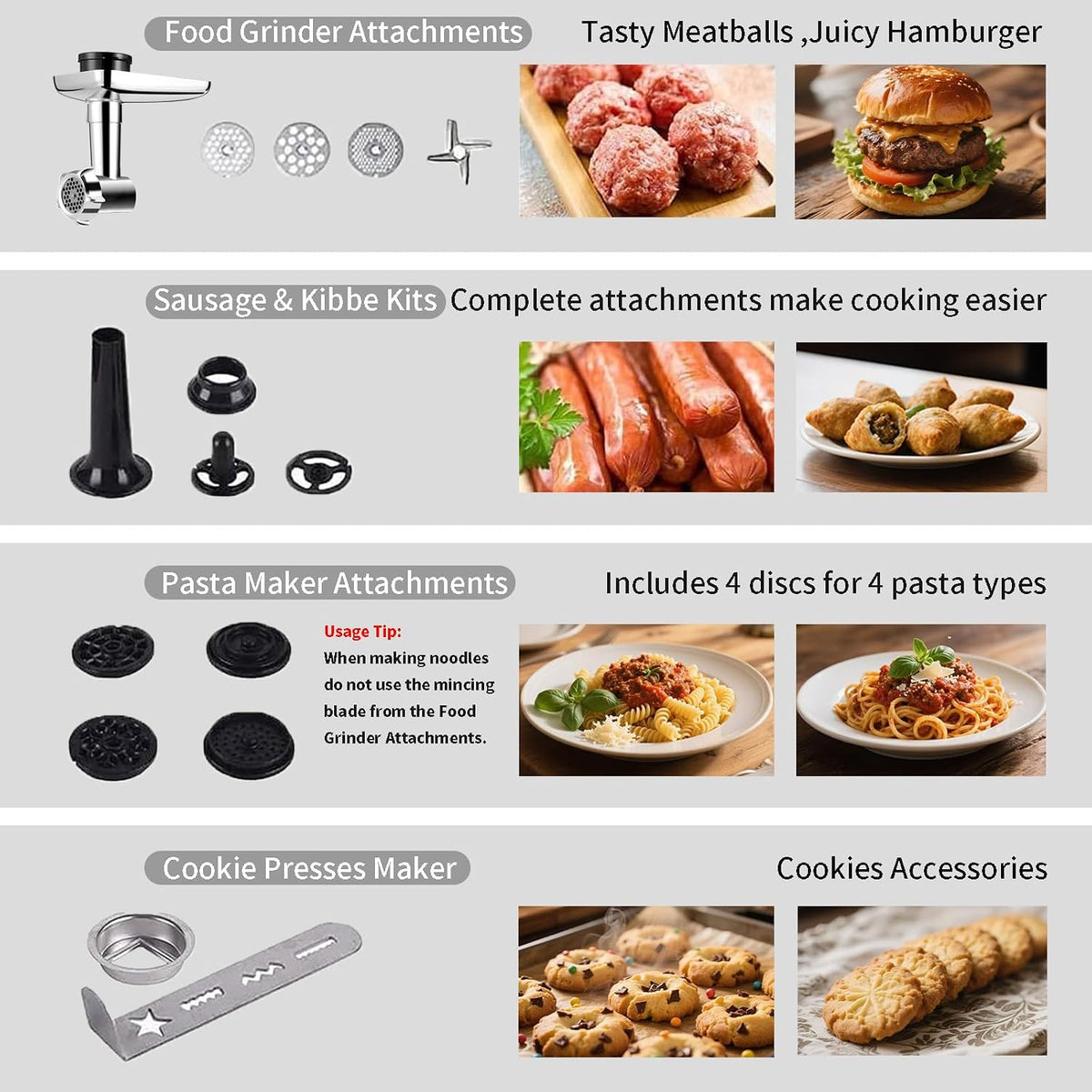 Stand Mixer, 8.5QT+ 6QT Two Stainless Steel Bowls Electric Food Mixer, 7 in 1 Multifunctional Kitchen Mixer with Dough Hook, Whisk, Beater, Meat Grinder,Pasta & Cookie Maker-Black