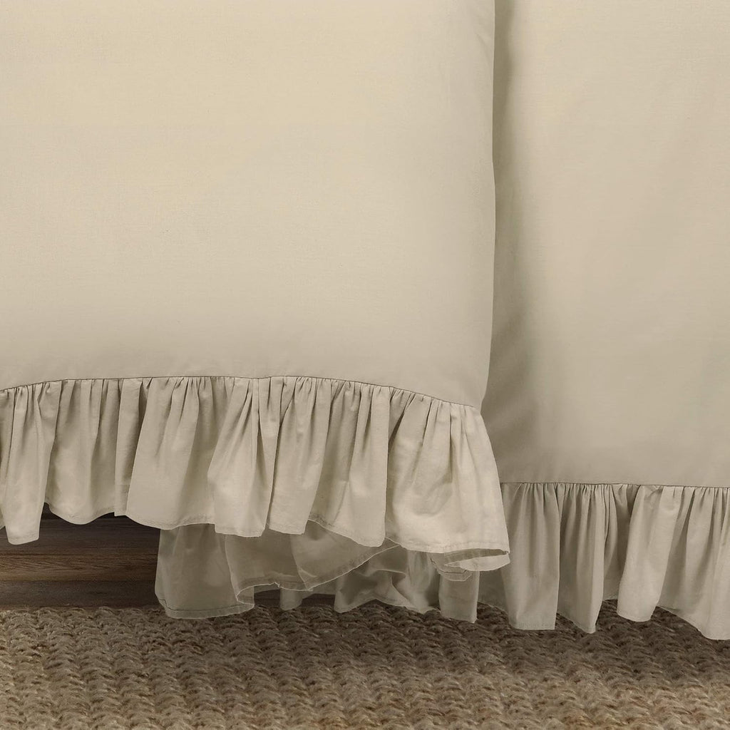 Lush Decor Reyna Ruffle Cotton Duvet Cover Set 3 Piece Set Full/ Queen, Wheat - Queen Size Bedding Set - Beige Duvet Queen- Ruffled Bedding - Coquette Decor