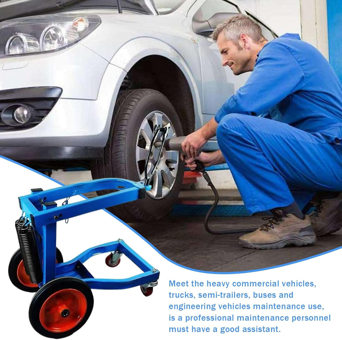 Mobile Air Impact Wrench Holder, 1 Inch Impact Gun Mobile Cart, Semi Truck Tire Stand with 4 Wheels Heavy Duty Trucks Tools Suitable for Truck, Bus