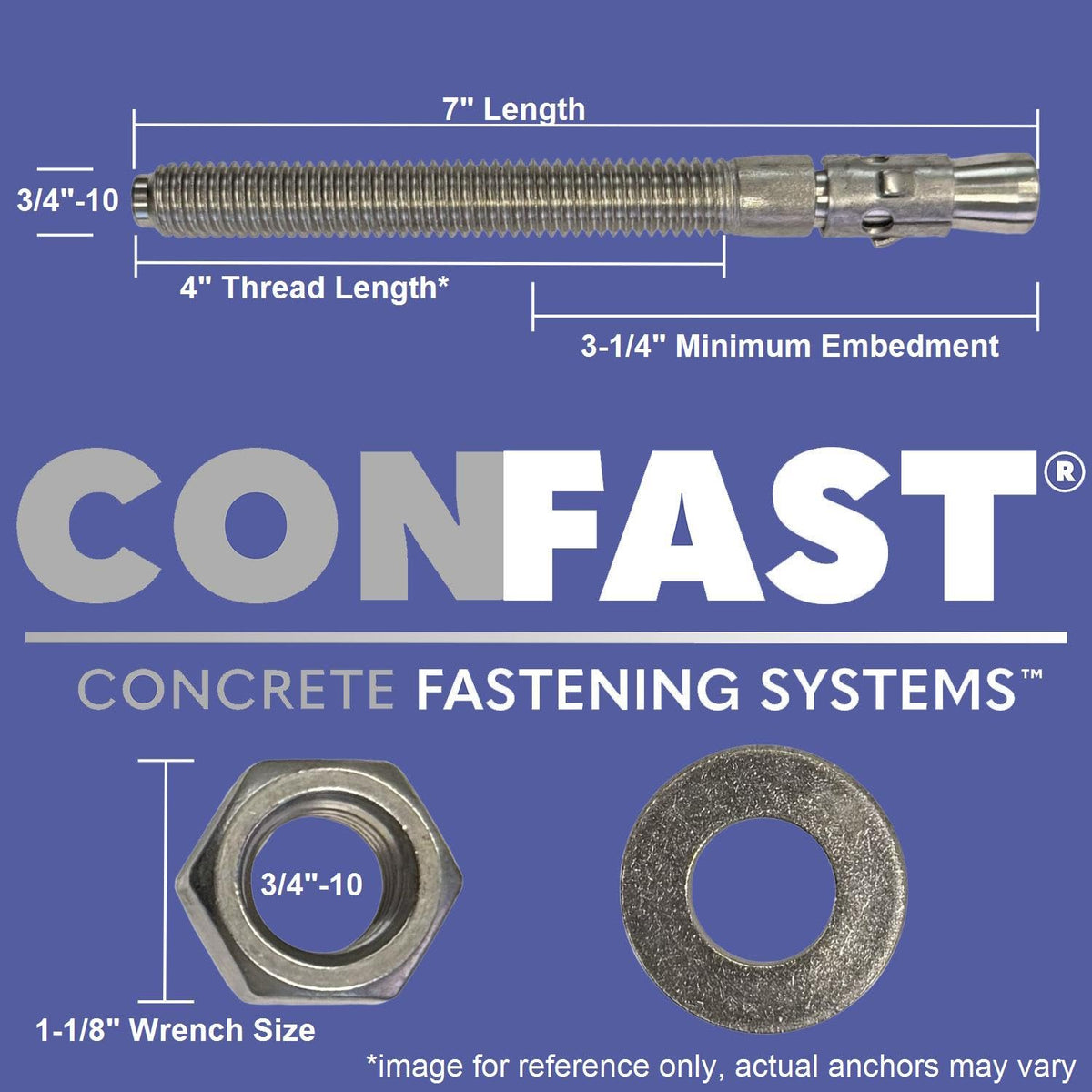 CONFAST 3/4' x 7' 316 Stainless Steel Wedge Anchor (10 per Box)