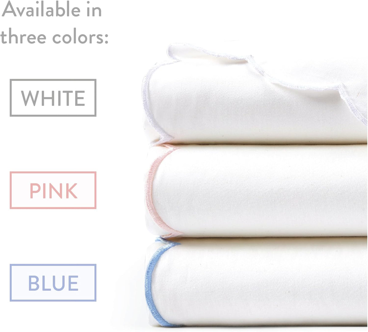 Peri Home Queen Size Sheet Set, 4 Piece Bed Sheets, Breathable Soft 300 TC 100% Cotton with Embroidered Scalloped Edge, 1 Flat Sheet, 1 Fitted, 2 Pillowcases, Queen, White with Blue Scallop