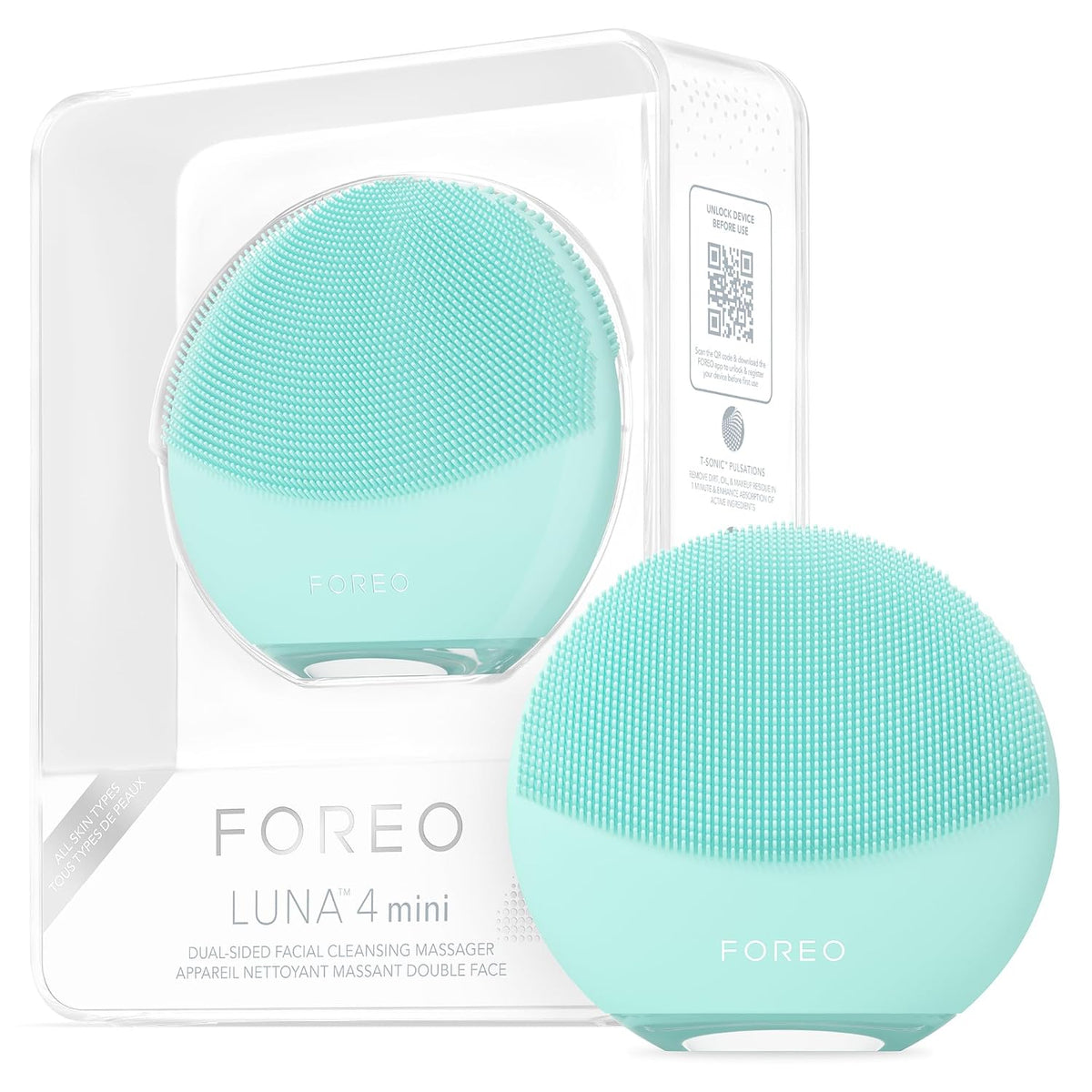 FOREO LUNA 4 mini Face Cleansing Brush & Massager - Premium Face Care -Enhances Absorption - Simple Skin Care Tools - For All Skin Types- Artic Blue