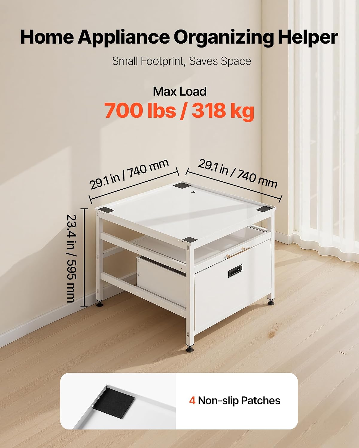 VEVOR Laundry Pedestal, 23 in Height, 29 x 29 in Washer and Dryer Pedestals with Pull-out Tray and Storage Space, 700 lbs Load Capacity, Non-Slip Feet Washing Machine Stand Universal Fit, White