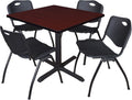Regency Cain 42 in. Square X-Base Breakroom Table- Mahogany & 4 M Stack Chairs- Black