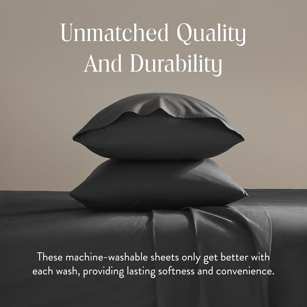 Brooklinen Luxury Sateen 4 Piece Sheet Set - 100% Cotton Bed Sheets, Soft & Durable King Size Sheets Set in Slate Grey, Oeko-TEX Certified Bedding Set, 1 Fitted Sheet, 1 Flat Sheet, 2 Pillowcases