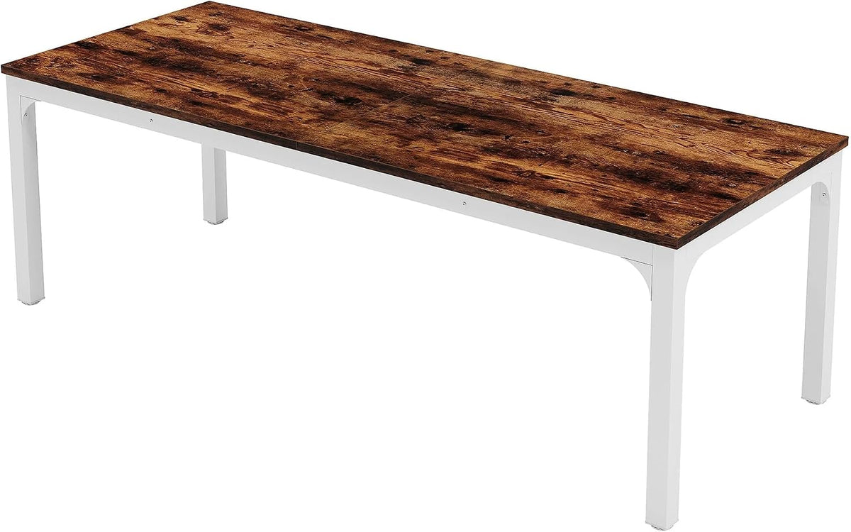 Large Dining Table, 78.7 x 27.6 Inches, Seats 6-8, Rustic Wood Top with Black Metal Frame (Brown & White)