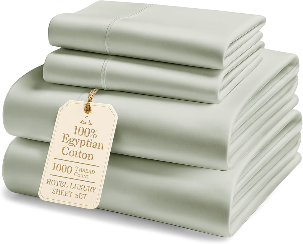 LANE LINEN 100% Egyptian Cotton Bed Sheets sábanas California King - 1000 Thread Count, Soft & Comfy Thick Bedding Sheets & Pillowcase Set, Machine Wash 15' Deep Pocket Cal King Sheet Set -Mineral